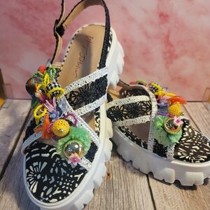Betsey Johnson Black and White Sandals with Colorful Accents